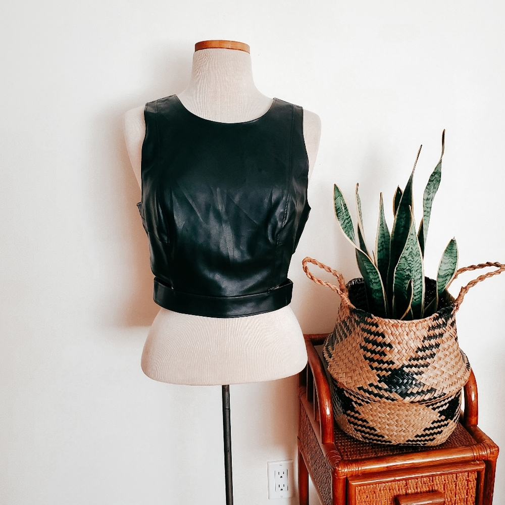 Kendall & Kylie Black Leather Crop Top